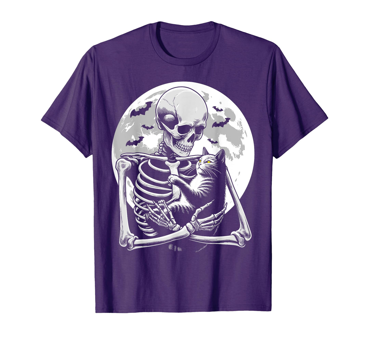 Cat skeleton Halloween skull skeleton holding cat Kitty moon Men Women Kids T-Shirt