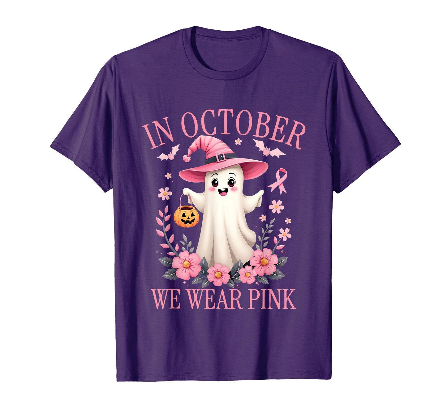 In October We Wear Pink Breast Cancer Awareness Halloween T-Shirt