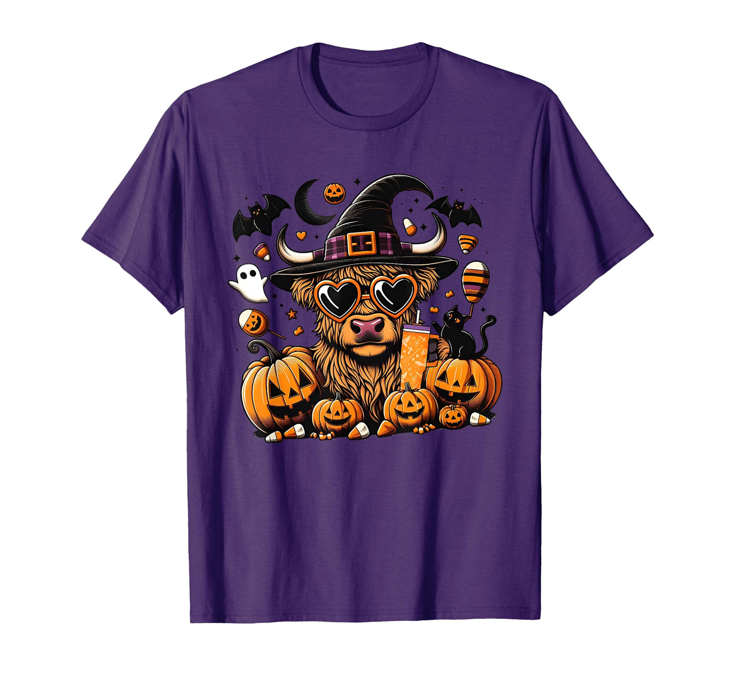 Halloween Highland Cow , Cute Witch Spooky Halloween Cow T-Shirt