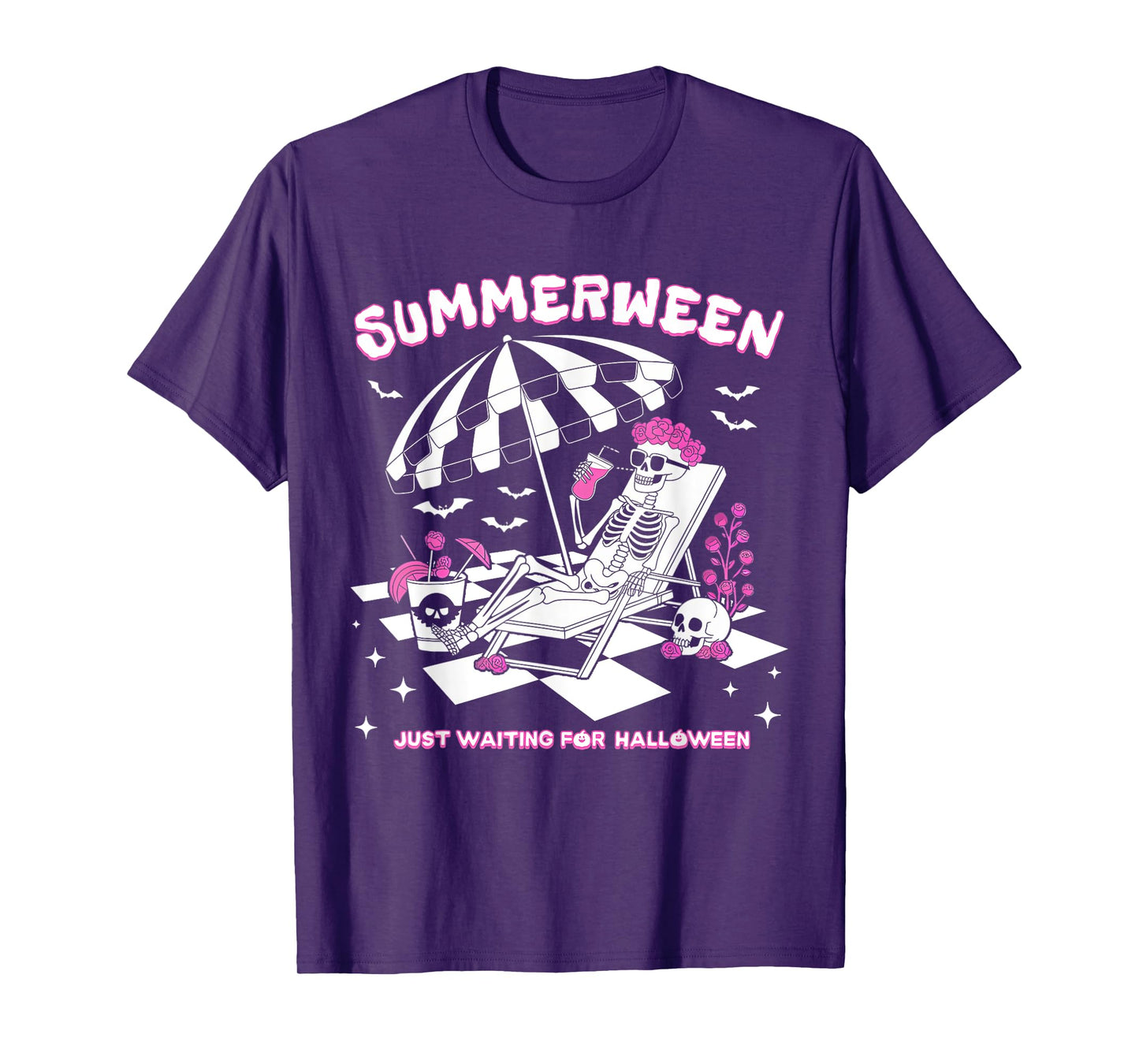 Summerween Just Waiting For Halloween Skeleton Beach T-Shirt