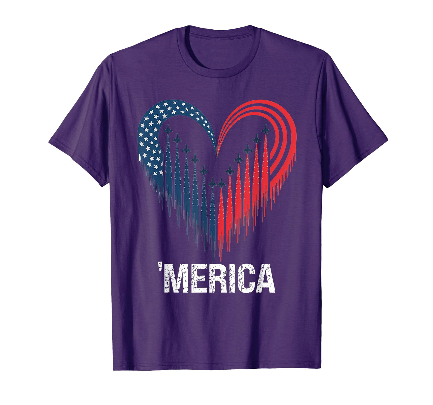 Fighter Jet Airplane American Flag Heart 4th Of July T-Shirt