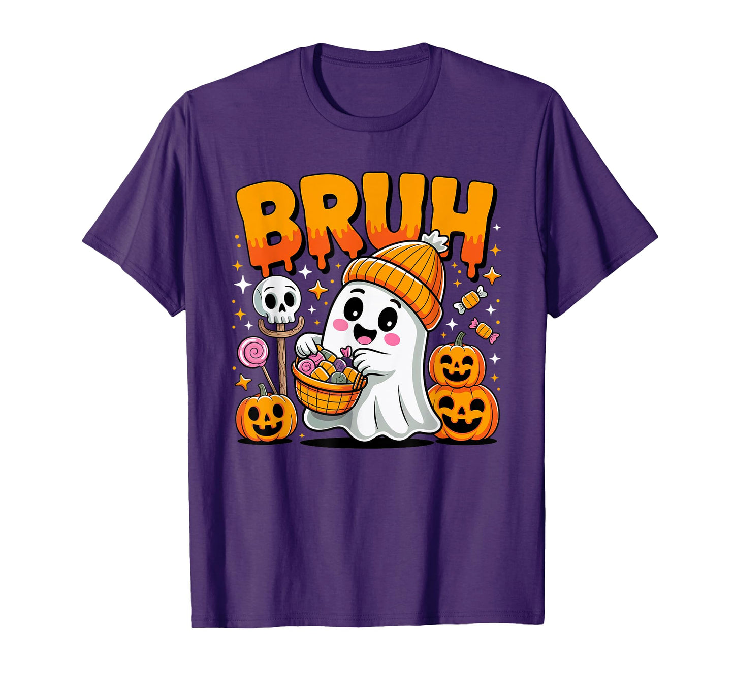 Bruh Halloween Ghost Cute Candy Bruh Boo Trick Or Treat Fun T-Shirt