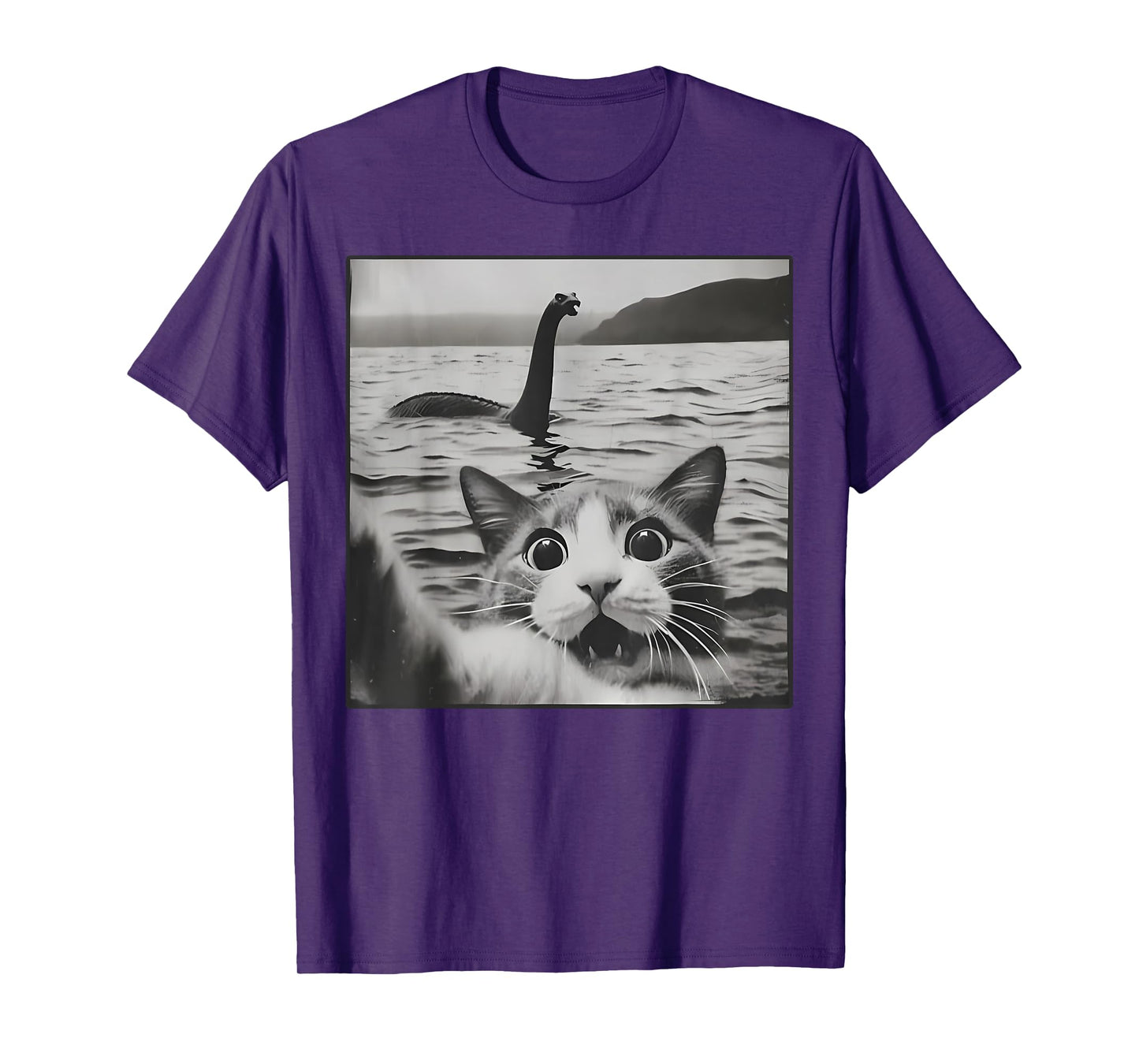 Cat Selfie With Loch Ness Monster Funny Cats Men Women Kids T-Shirt