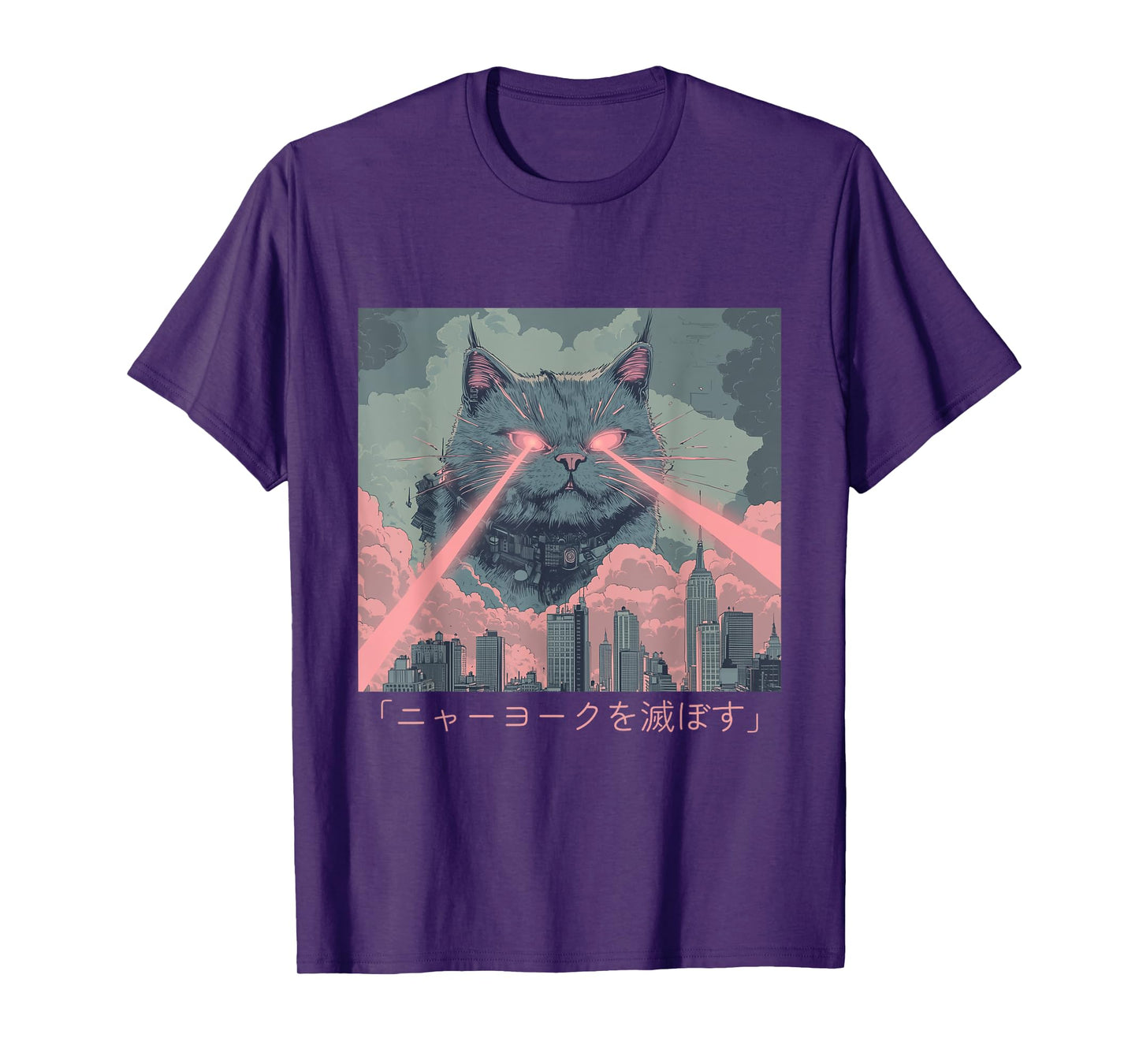 Giant Laser Cat Attack – Retro Anime-Inspired Chaos Design T-Shirt