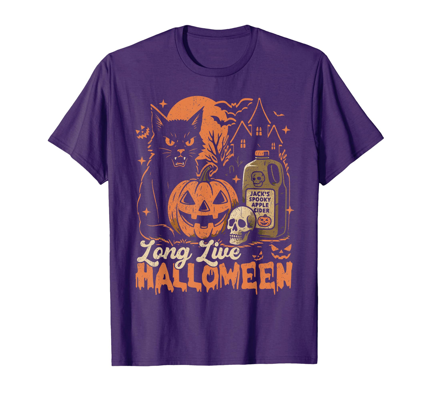 Long Live Halloween Funny Pumpkin Halloween Black Cat T-Shirt