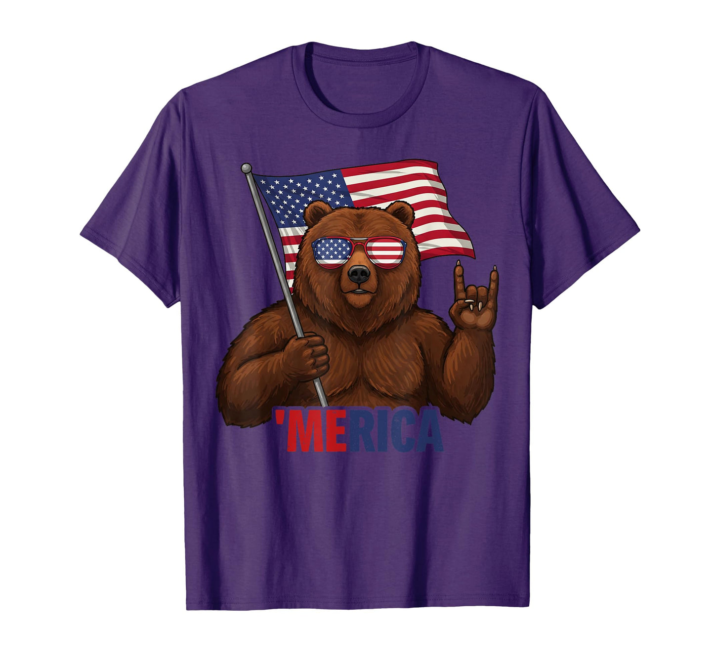 Bear Rock On 4th of July USA Flag Independence Day Graphic T-Shirt
