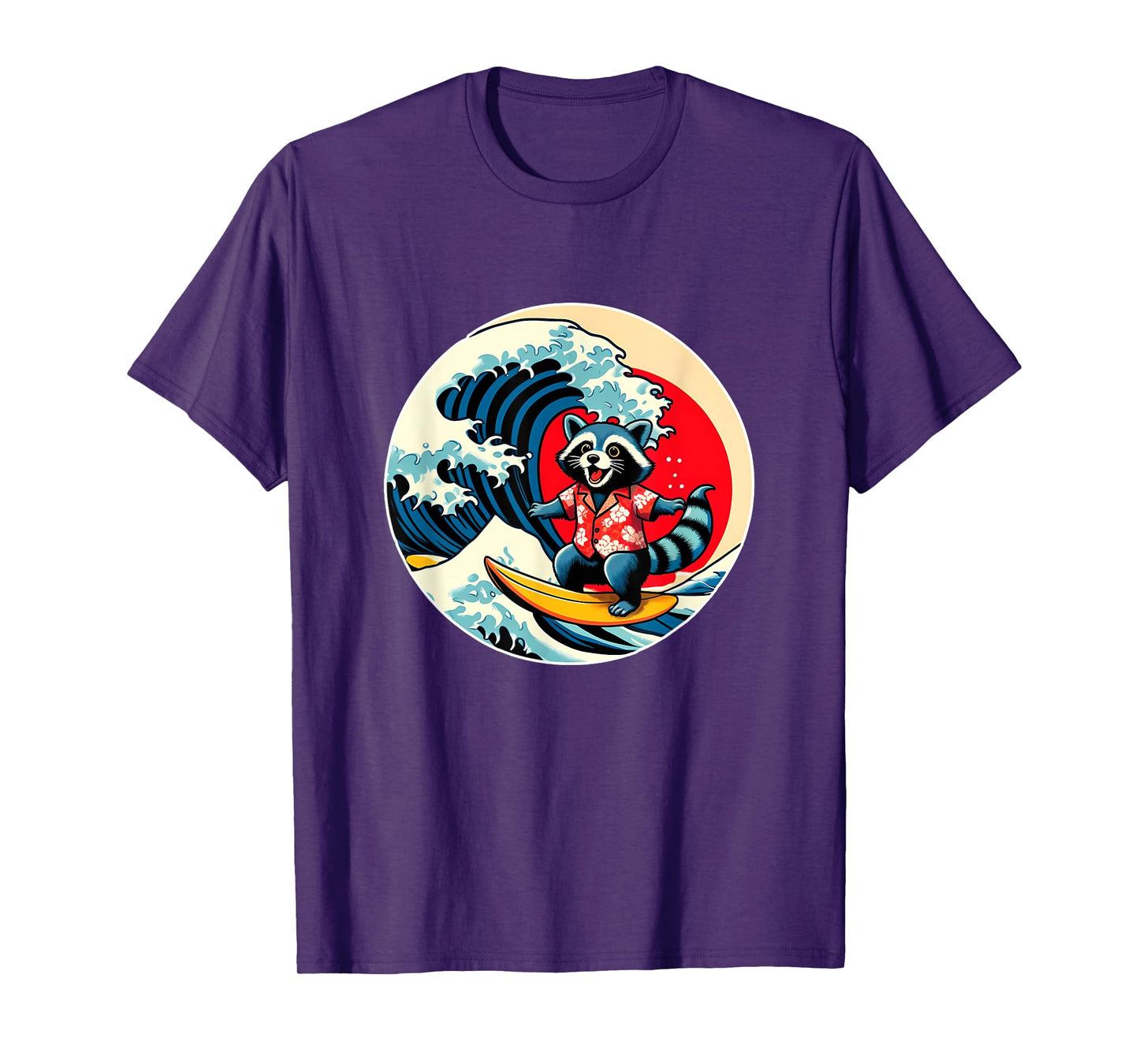 Great Wave Kanagawa Racoon Surfing T-Shirt