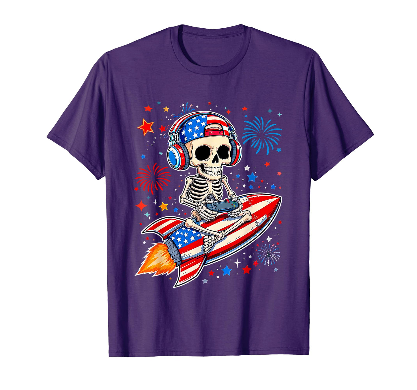 Skeleton Gamer 4th of July American Flag Gaming Boys Kids T-Shirt
