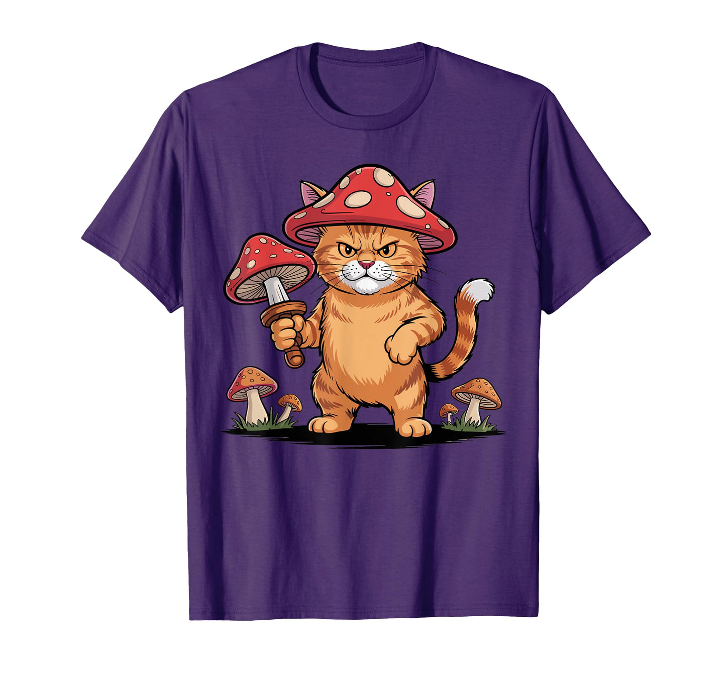 Funny Mushroom Cat Cute Grumpy Cartoon Kitty T-Shirt