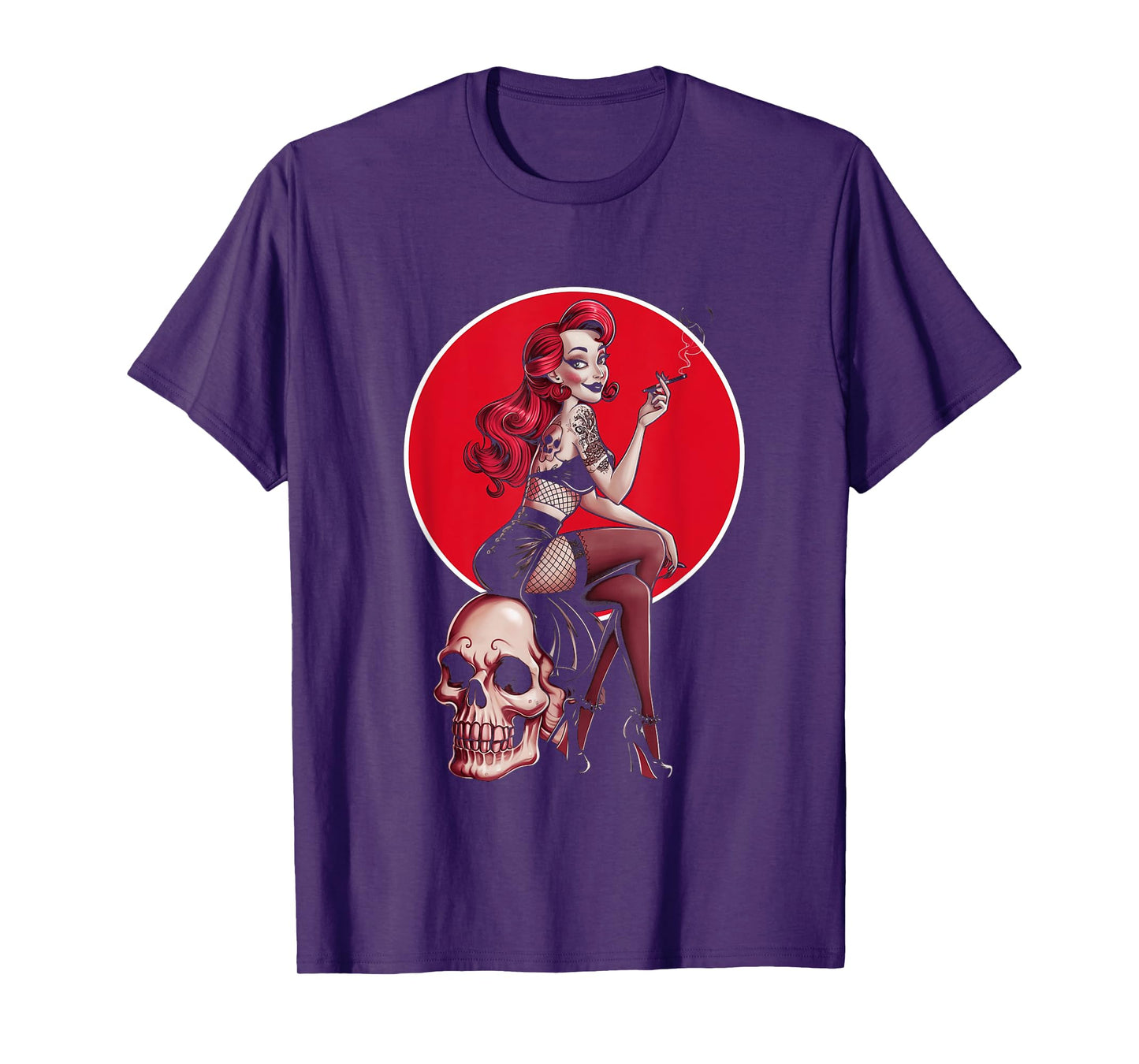 Tattoo Goth Pin-up Girl with Skull Vintage Horror Rockabilly T-Shirt
