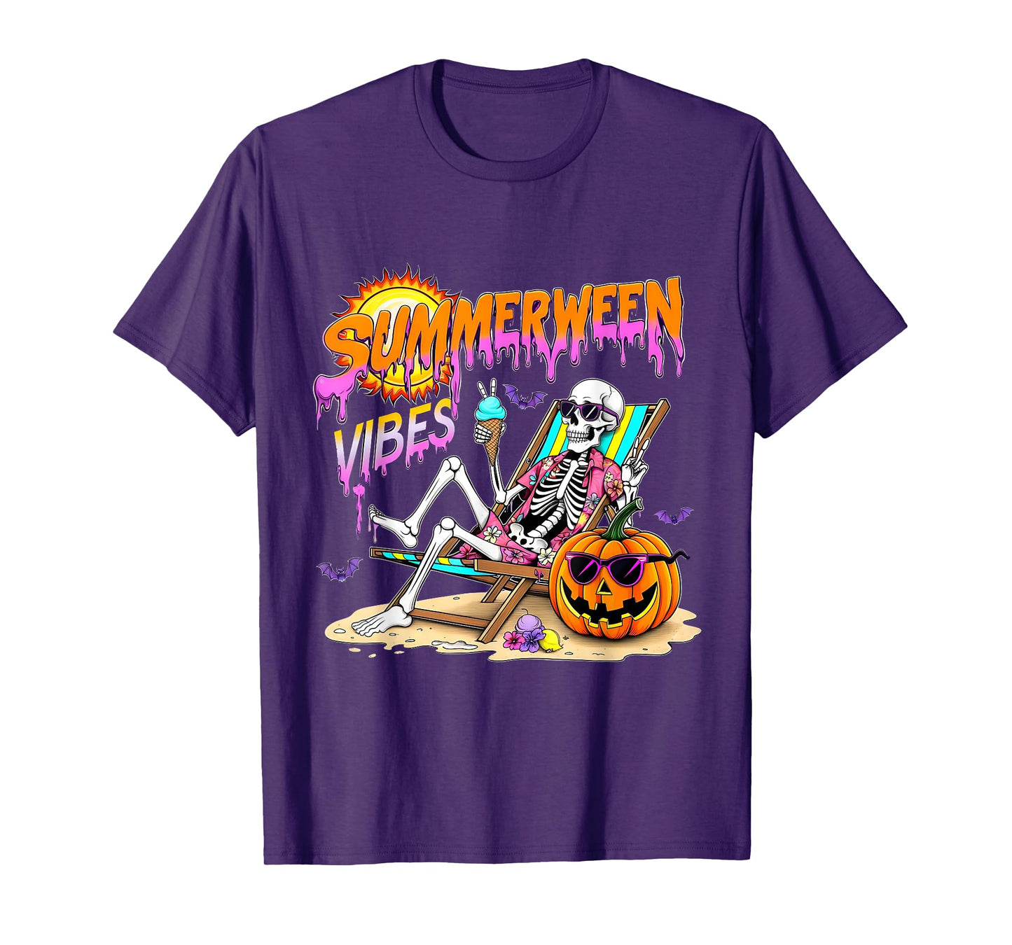 Summerween Vibes Skeleton Pumpkin Spooky Vacation T-Shirt