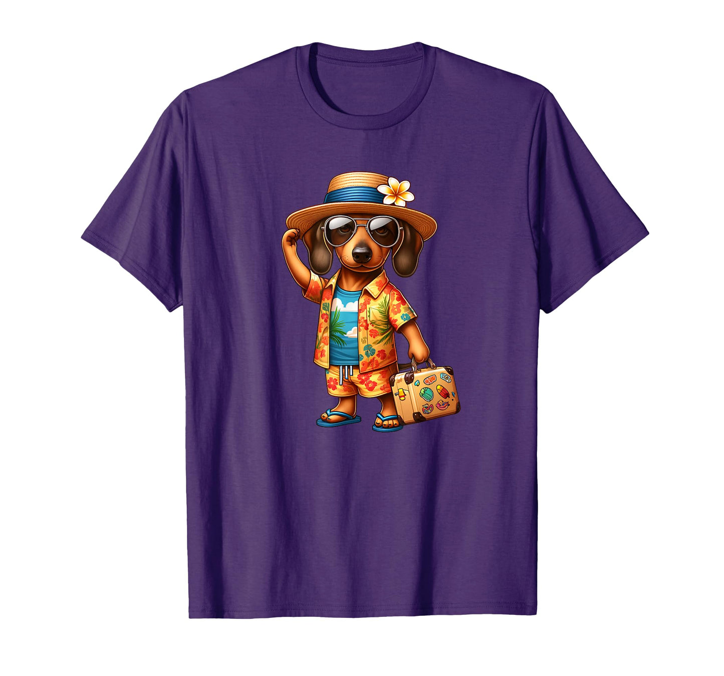 Funny Dachshund Doxie Dog Hawaiian Outfit Men Women Kids T-Shirt