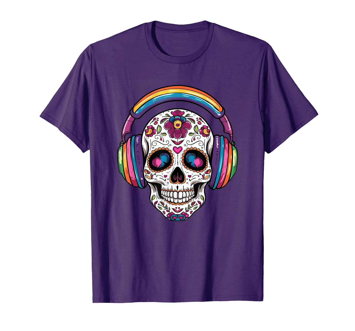 Sugar Skull Headphones Day of Dead Halloween Dia De Muertos T-Shirt