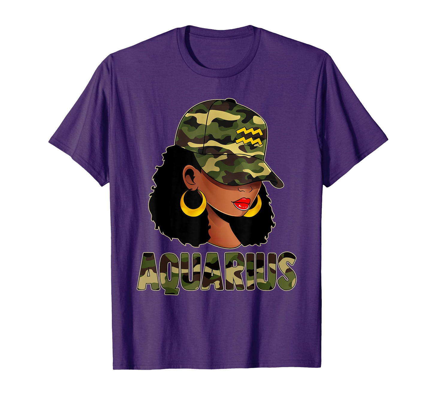 Aquarius Queen Camouflage Black Woman Cap Zodiac Sign T-Shirt