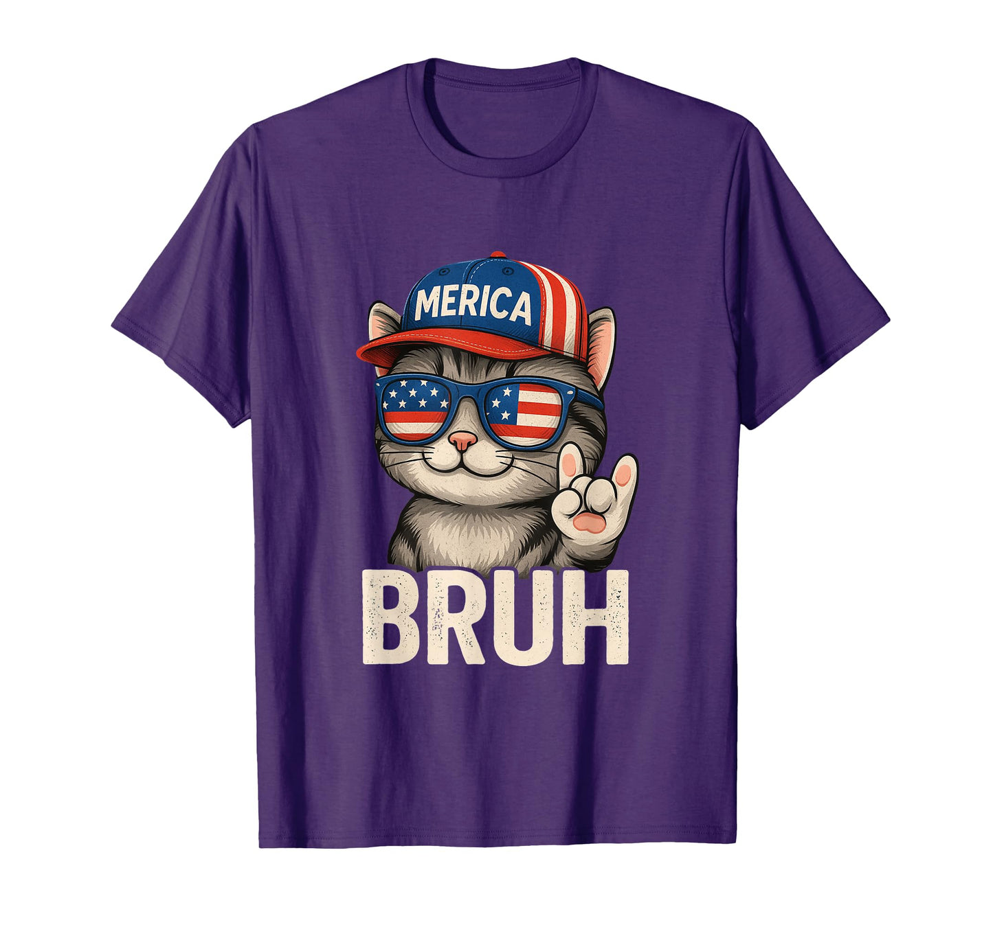 Bruh Fourth 4th Of July Cute Cat American Patriotic Boys Men T-Shirt