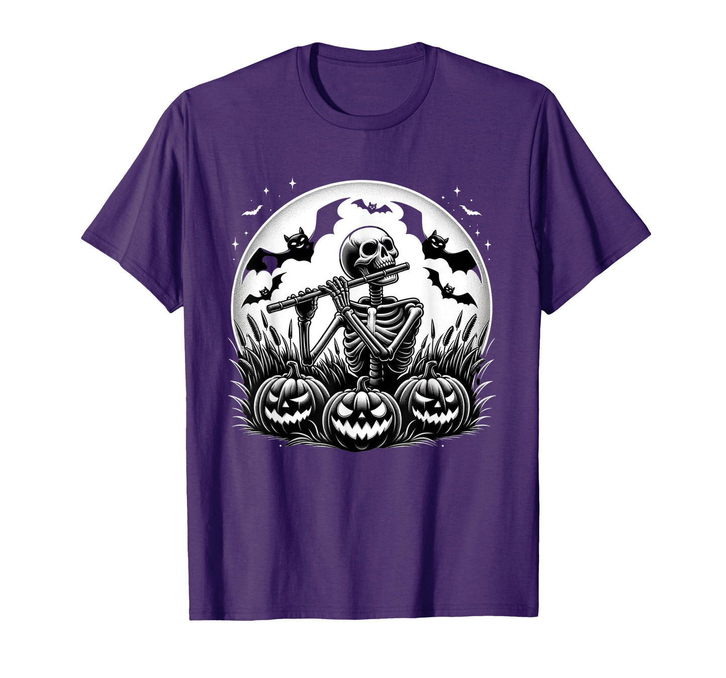 Funny Flute Skeleton Flutist Halloween Mens Womens Kids T-Shirt