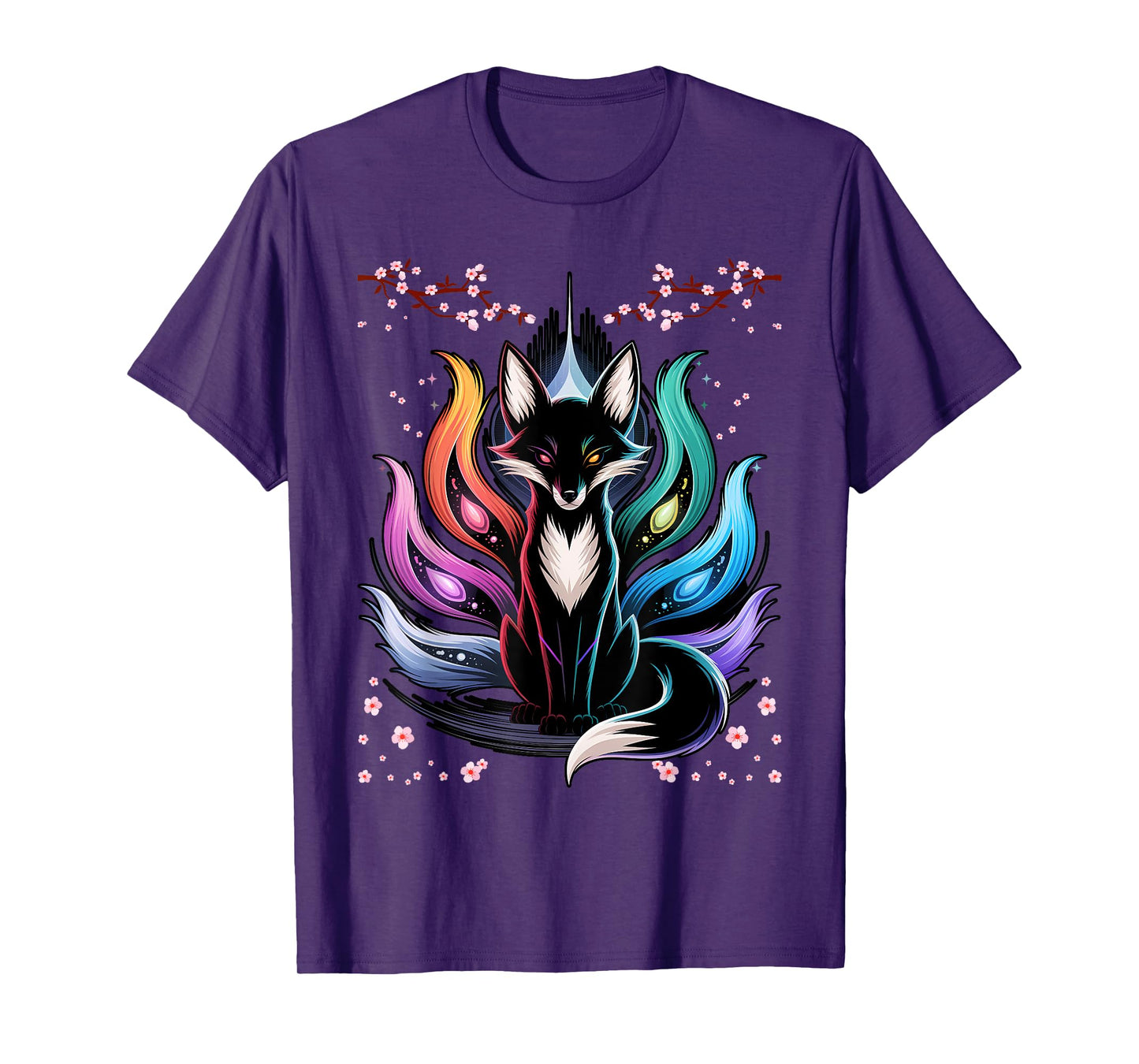 Japanese Fox Kitsune Seven Elements Cherry Flower Blossom T-Shirt