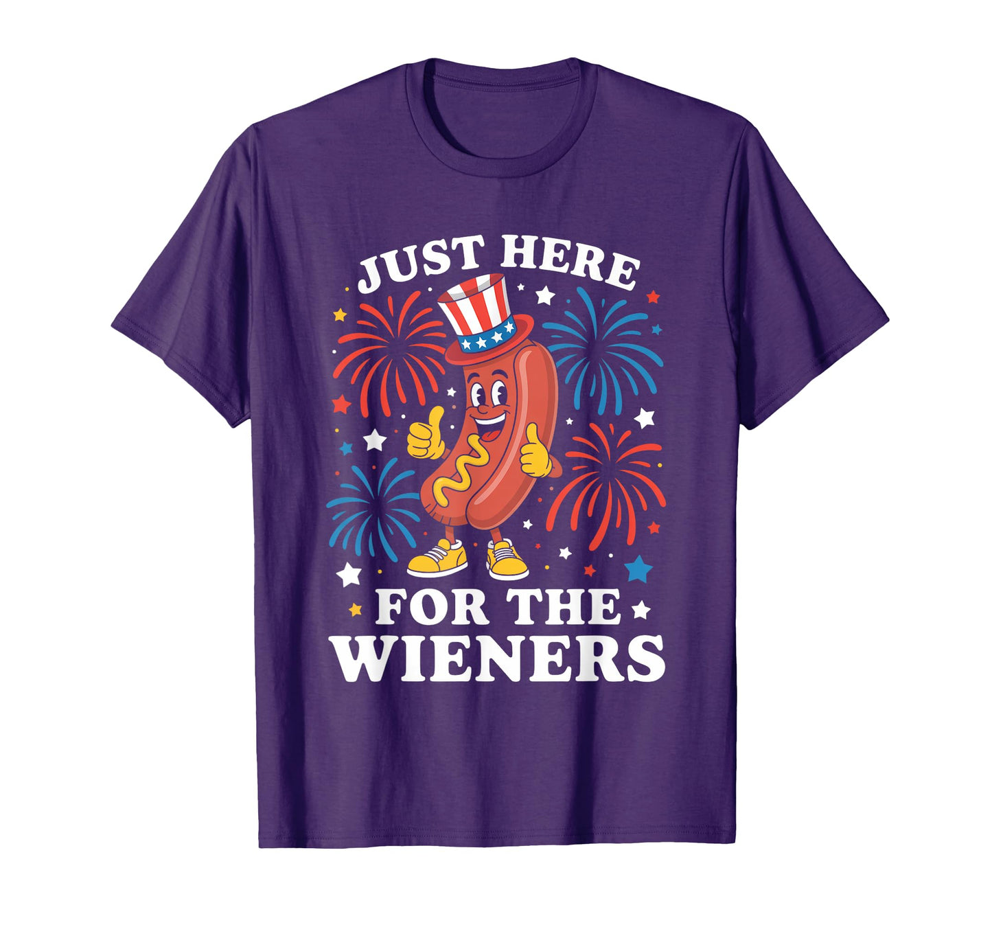 Just Here For The Wieners Funny Hot Dog 4th Of July American Men Women Kids T-Shirt
