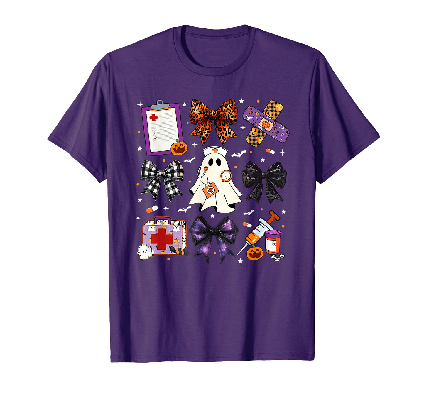 Funny Ghost Happy Halloween Coquette Bow Spooky Season Nurse T-Shirt