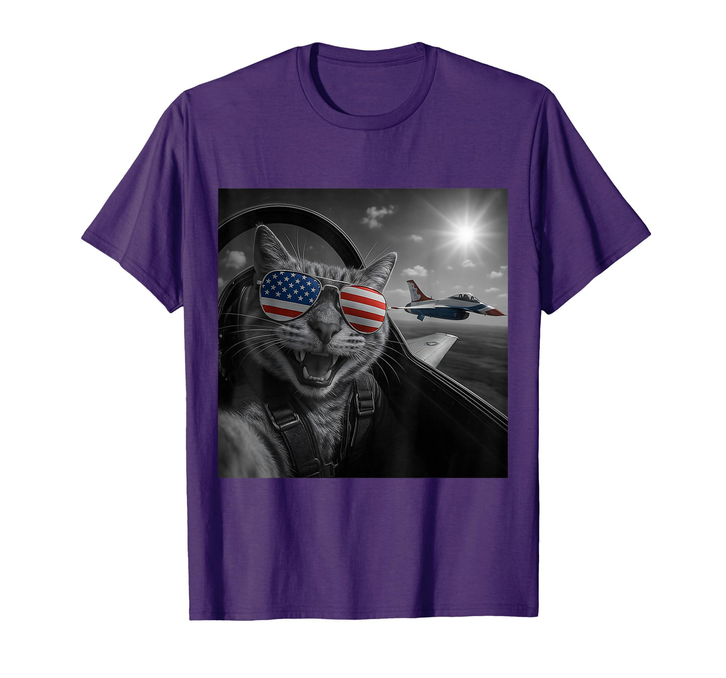 Cat 4th of July Selfie Jet Funny Cat Gifts Men Women Kids T-Shirt