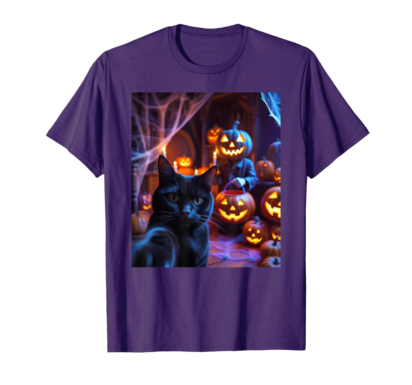 Funny Cat Selfie with Jack O’ Lantern Halloween T-Shirt