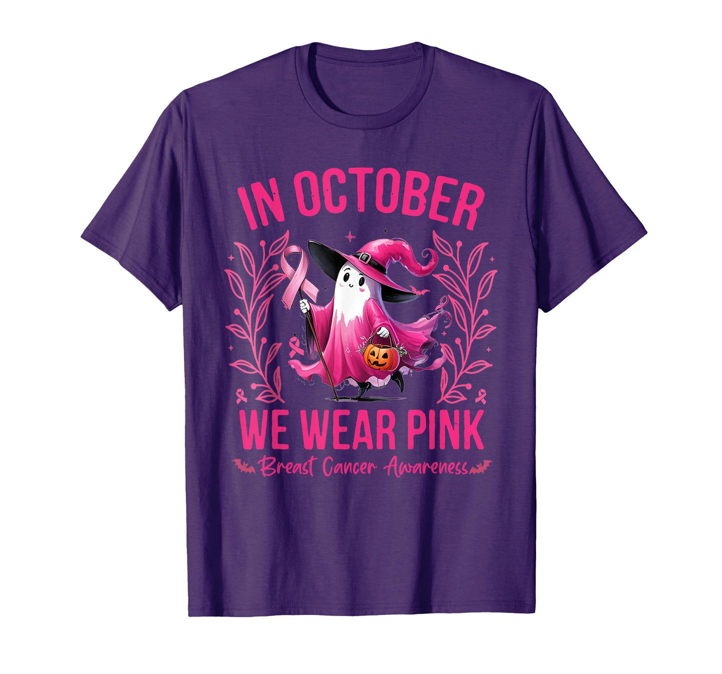 October We Wear Pink Ghost Breast Cancer Awareness Halloween T-Shirt