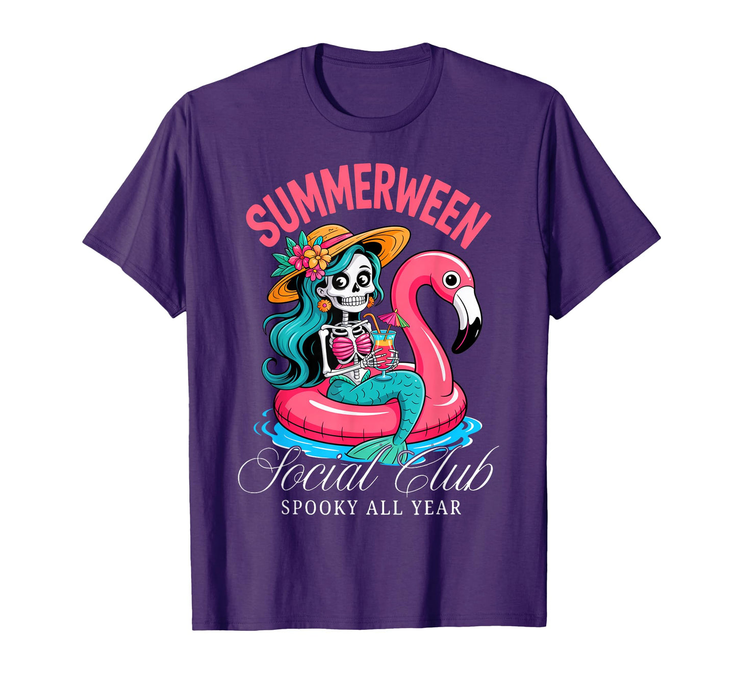 Summerween Social Club Spooky All Year Skeleton Mermaid T-Shirt