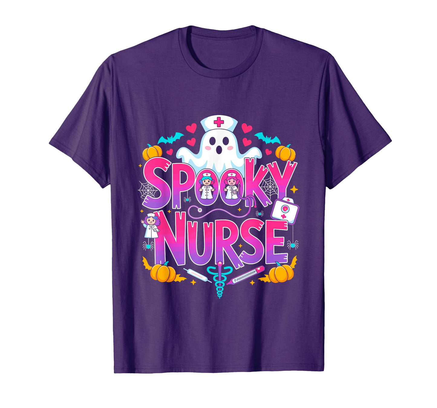 Spooky Ghost Nurse Cute Halloween Pumpkin Candy Costume T-Shirt