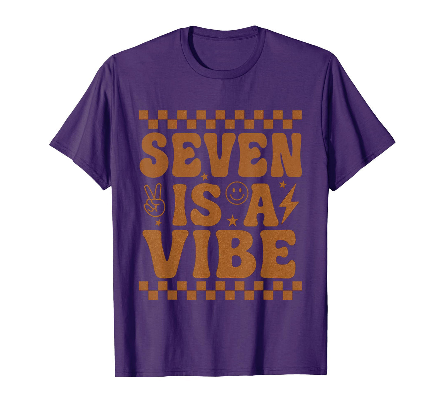 Seven Is A Vibe 7th Birthday 7 years old Groovy Checkered T-Shirt