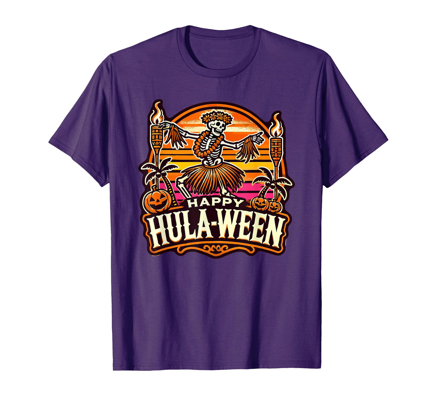 Happy Hulaween Spooky Halloween Island Skeleton Hula Dancer T-Shirt