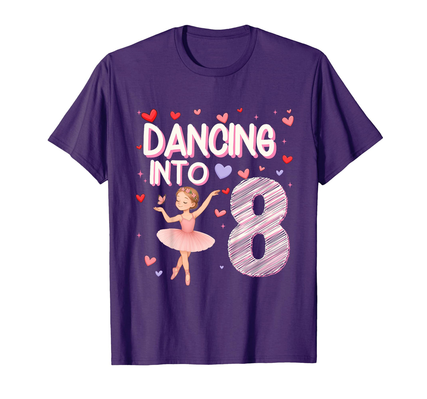 Kids Dancing Into 8 Years Old 8th Birthday Ballerina Girl Party T-Shirt