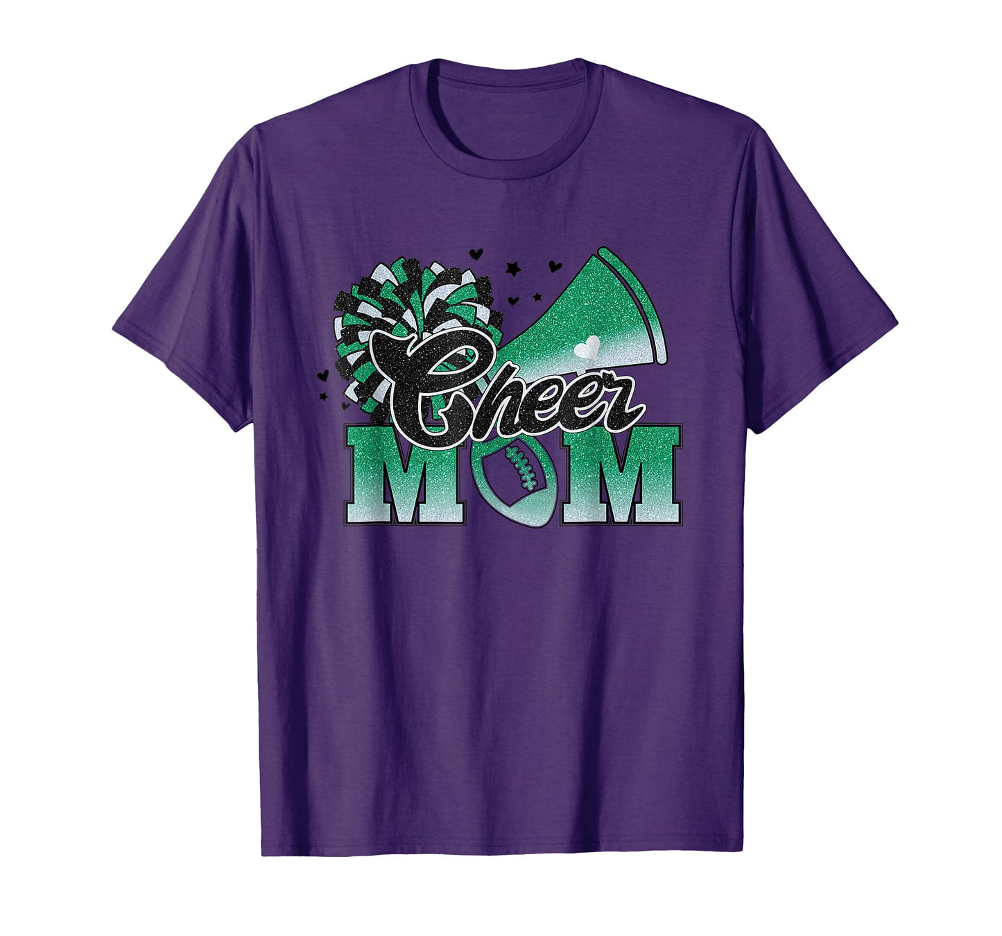Cheer Mom Biggest Fan Cheerleader Black Green White Pom Pom T-Shirt