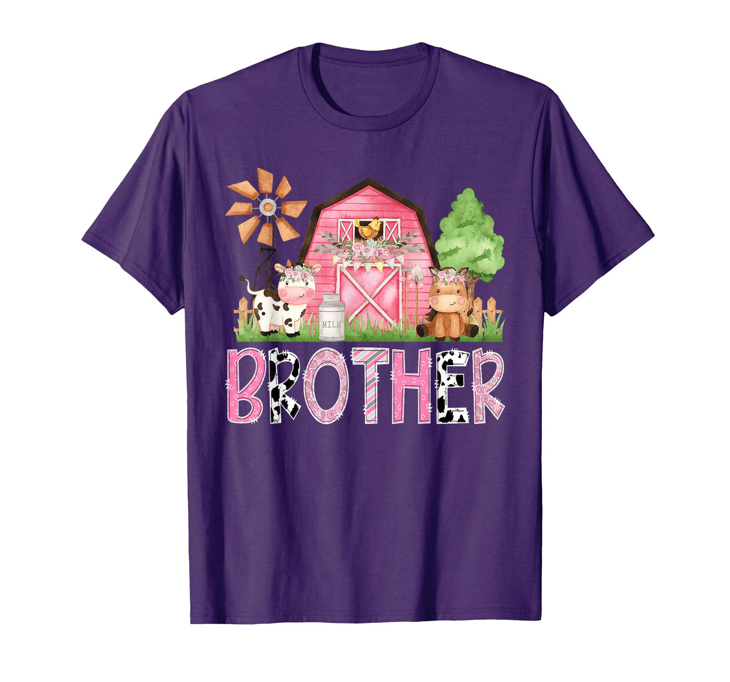 Brother Pink Farm Cow Kids Birthday Matching Family T-Shirt