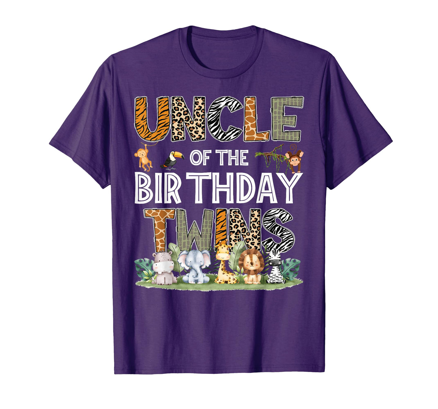 Uncle Of The Birthday Twins Safari Wild One Zoo Animal T-Shirt