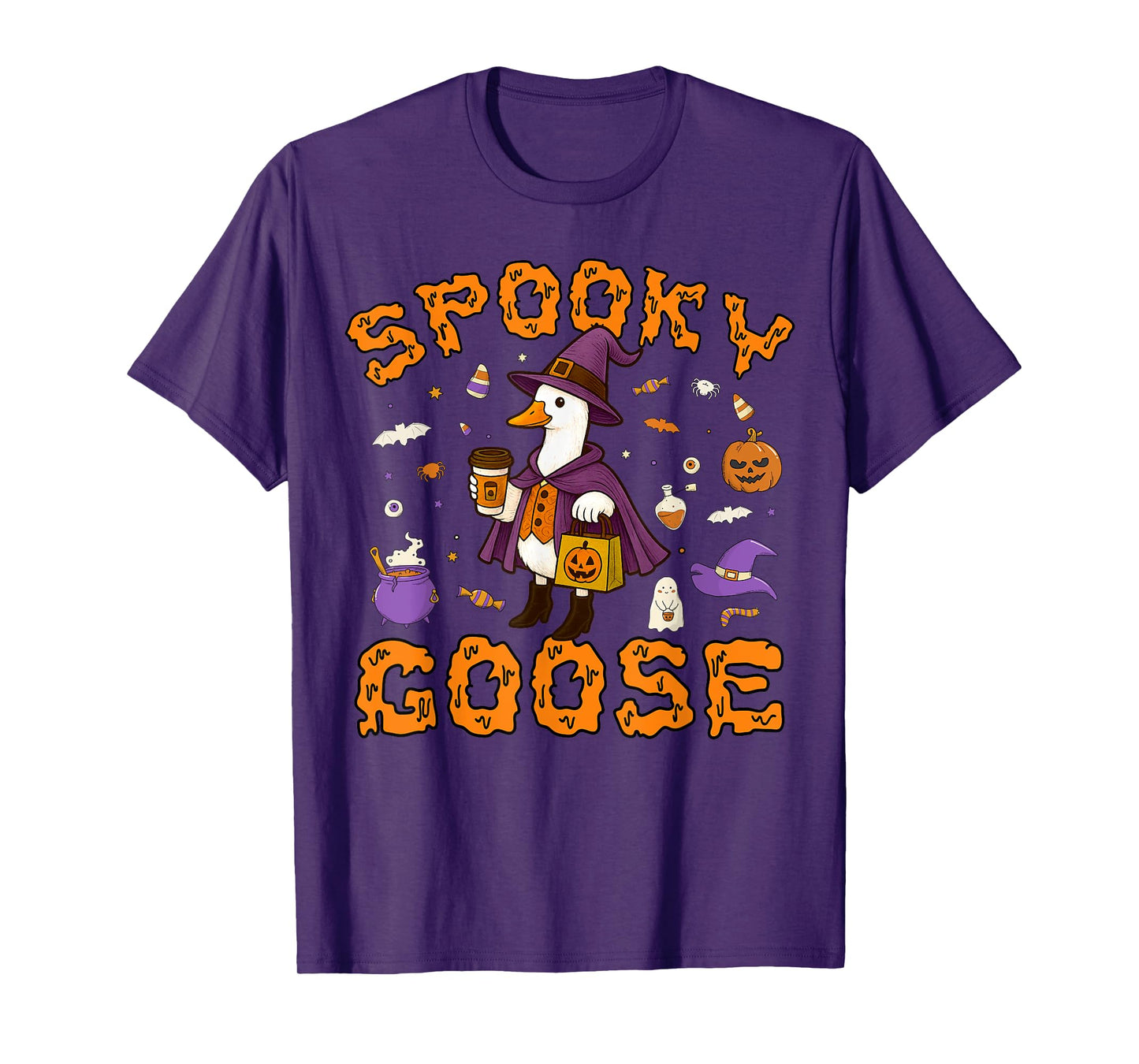 Spooky Goose Funny Coffee Halloween Witch Women Girls Kids T-Shirt