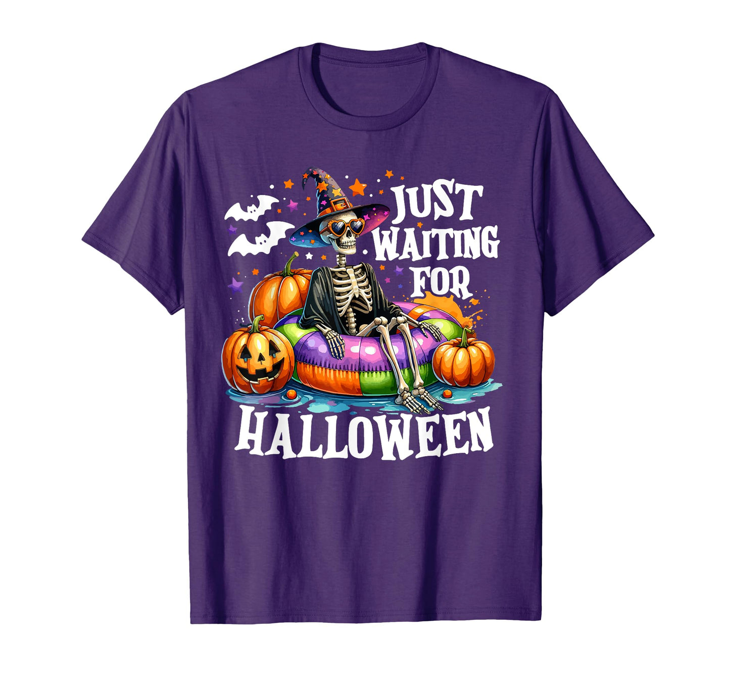 Just Waiting For Halloween Spooky Skeleton Summer Halloween T-Shirt