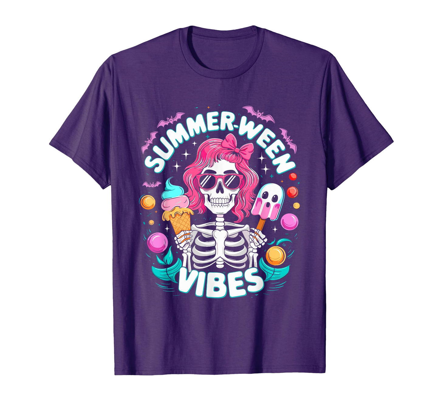 Summerween Vibes Skeleton Spooky Vacation Halloween Summer T-Shirt