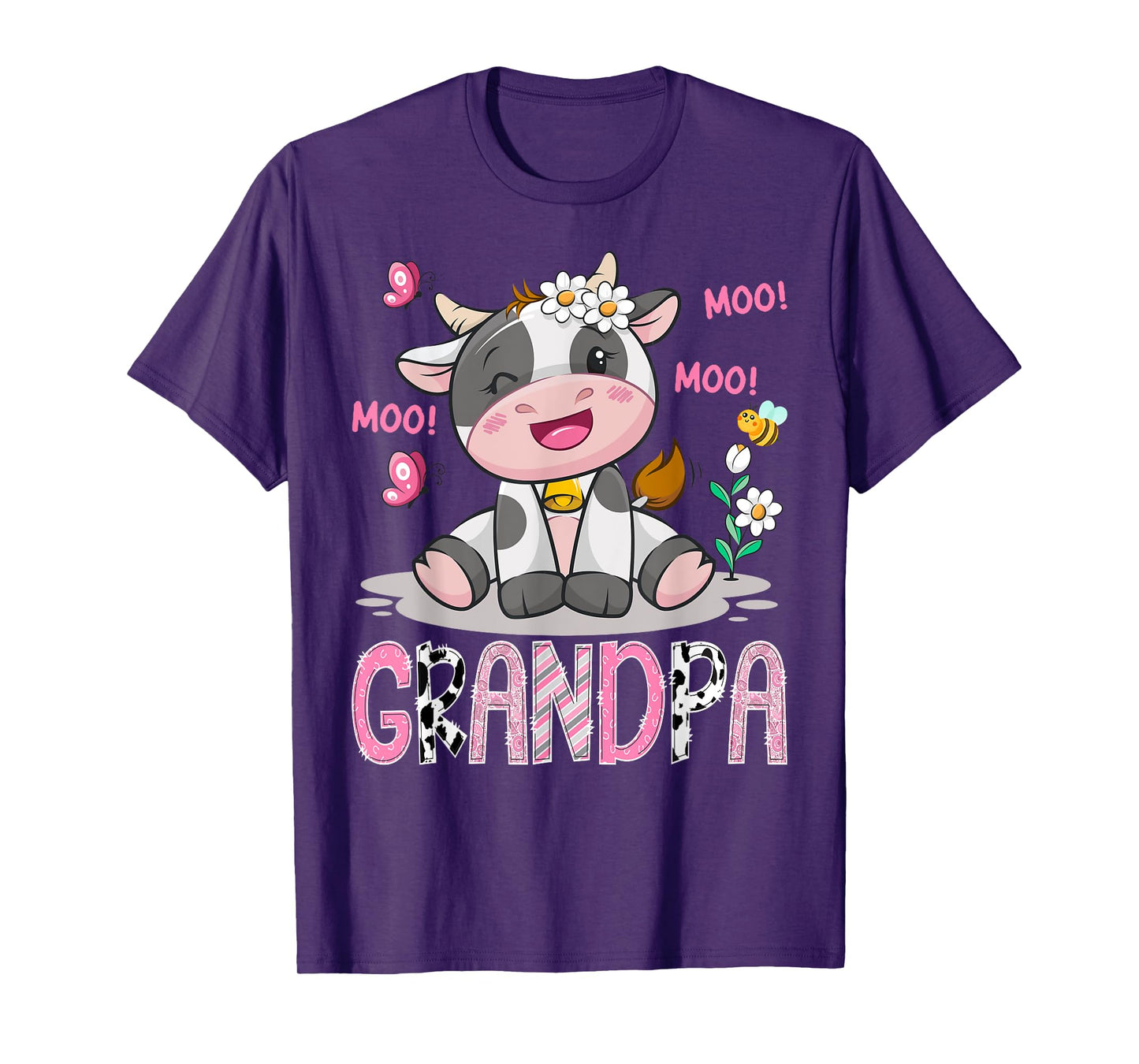 Grandpa Pink Farm Cute Cow Moo Moo Birthday Girl Matching T-Shirt