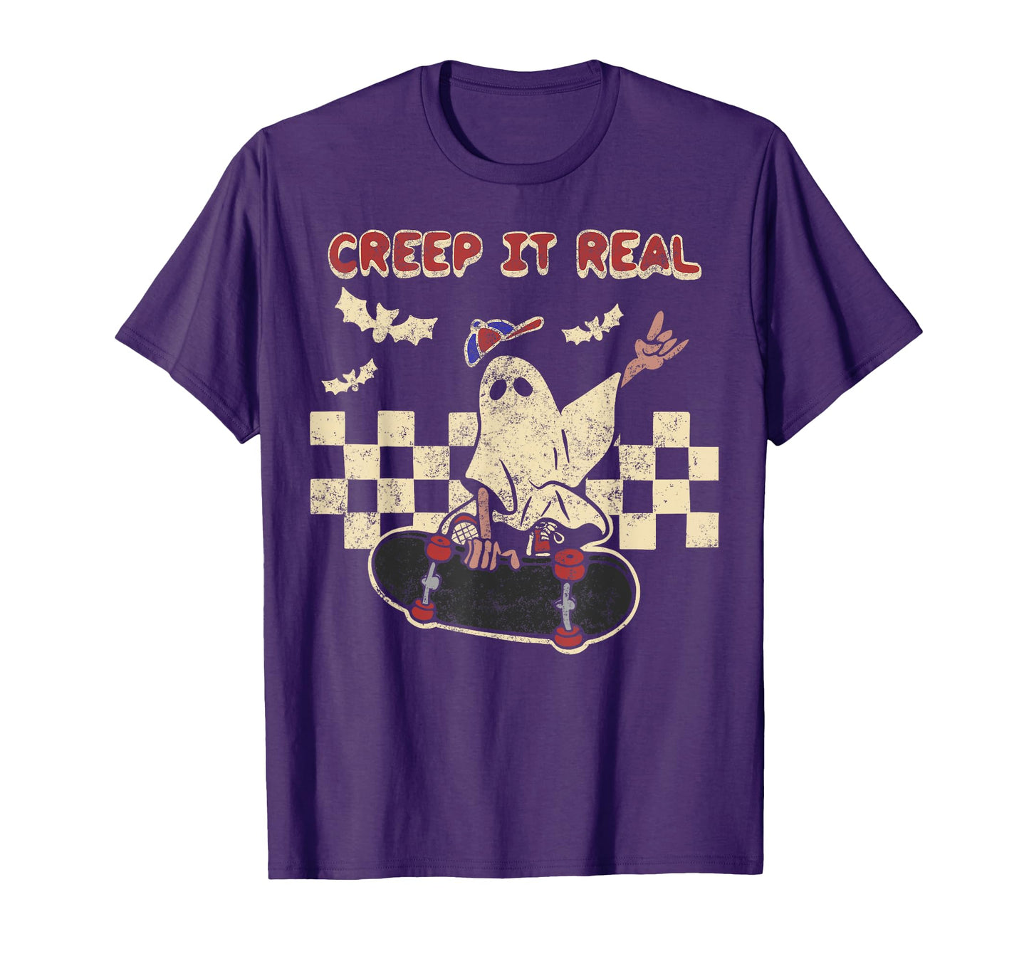 Halloween Boy Girl Retro Creep It Real Ghost on Skateboard T-Shirt
