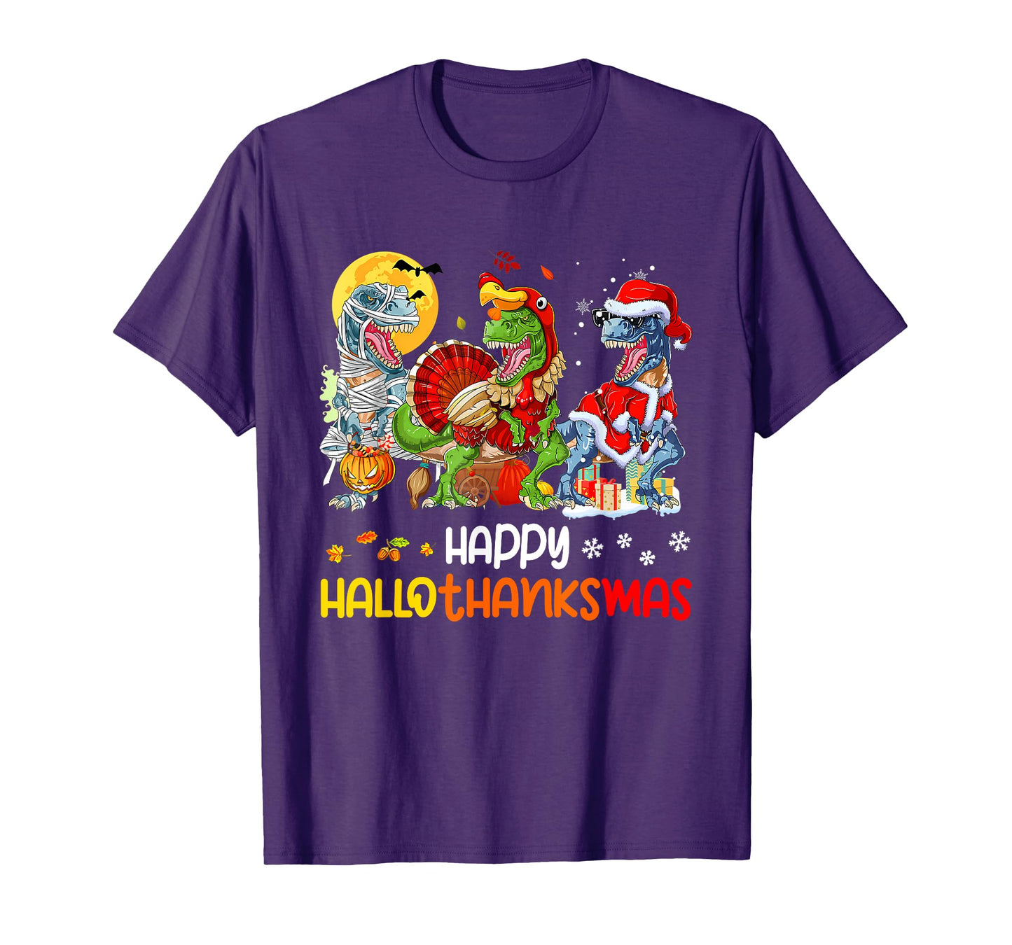 Happy Hallothanksmas Thanksgiving Dinosaur T Rex Turkey T-Shirt