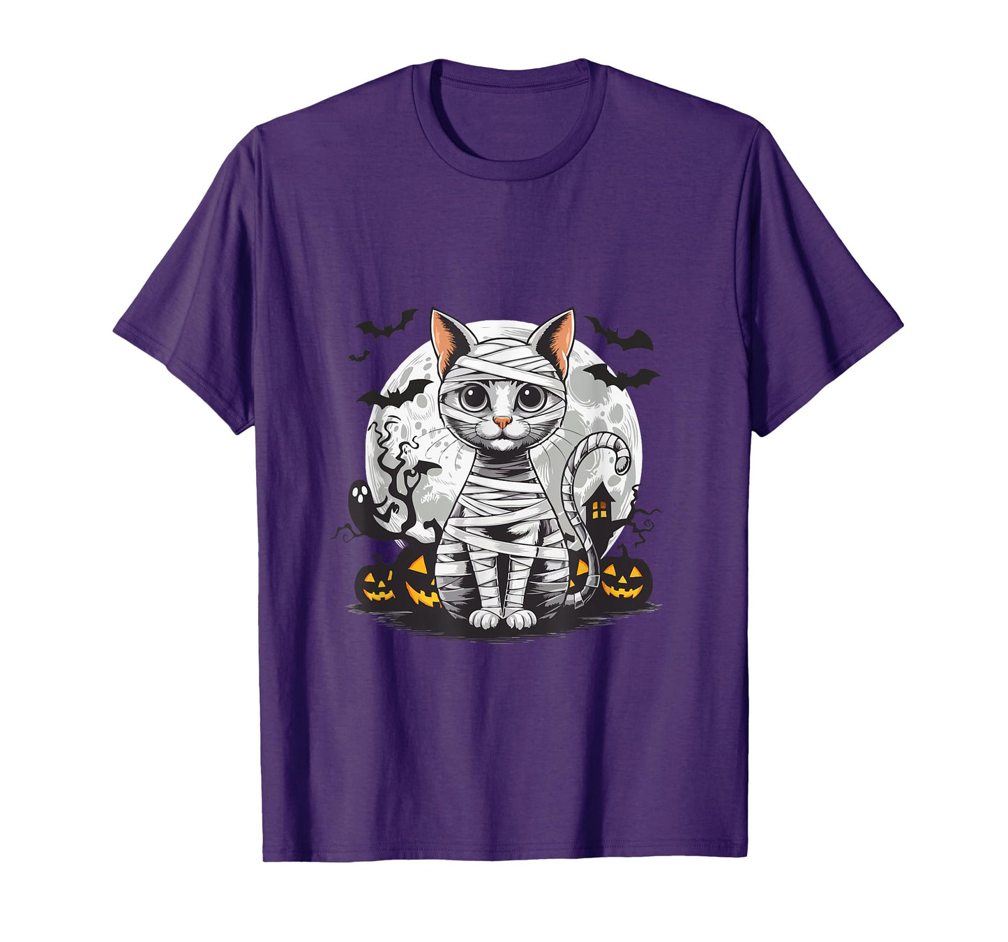 Spooky Cat Mummy Full Moon - Halloween Cat Lovers T-Shirt