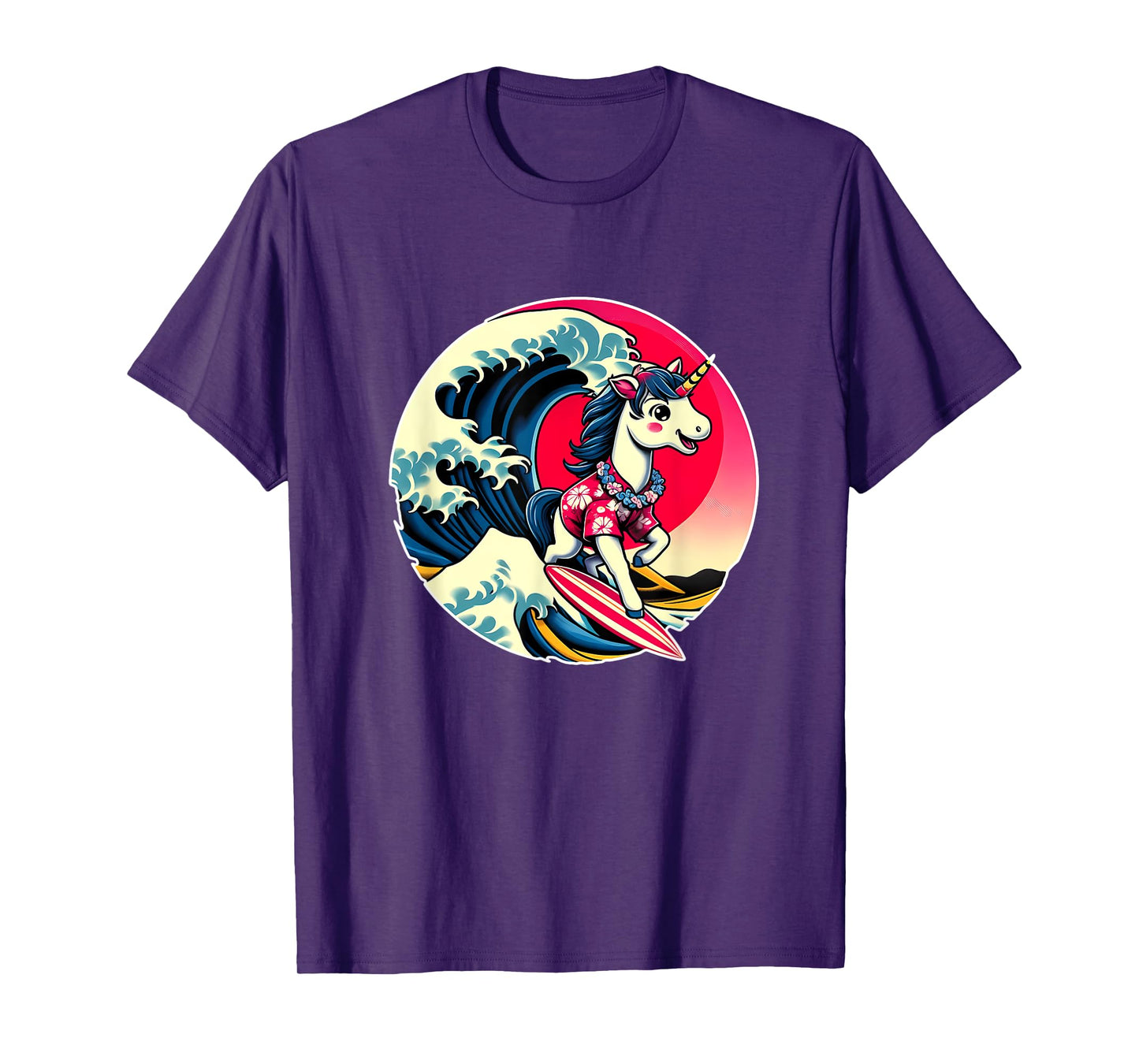 Great Wave Kanagawa Unicorn Surfing T-Shirt
