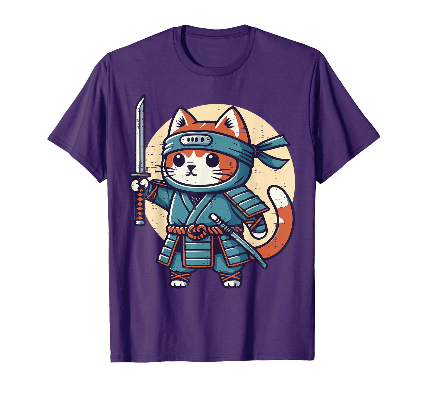 Japanese Cat Ninja Armor Cute Kitten Kitty Girls Kids Women T-Shirt