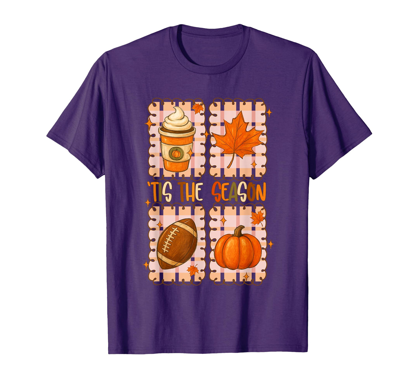 Tis The Season Fall Autumn Football Pumpkin Coffee Leaves T-Shirt