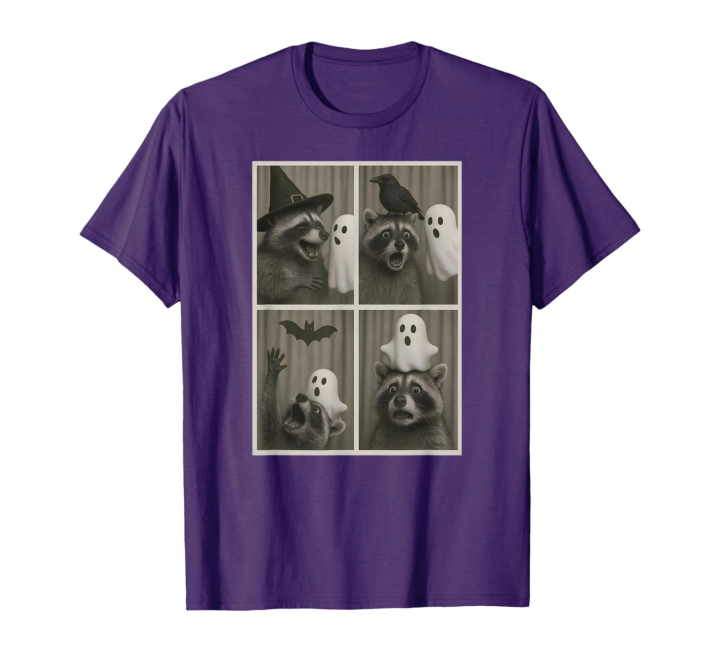Funny Halloween Party Raccoon Photo Cabin Design T-Shirt
