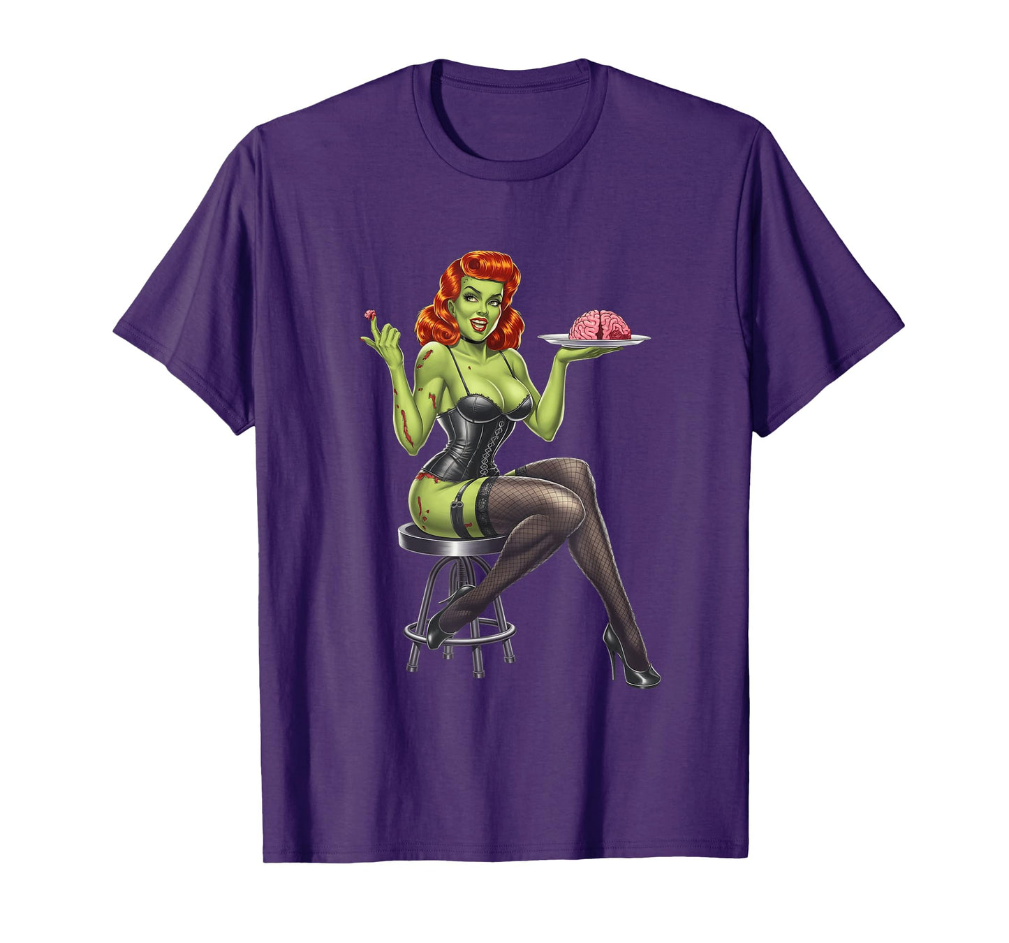 Retro Zombie Pin Up Girl Burlesque Vintage Horror Halloween T-Shirt