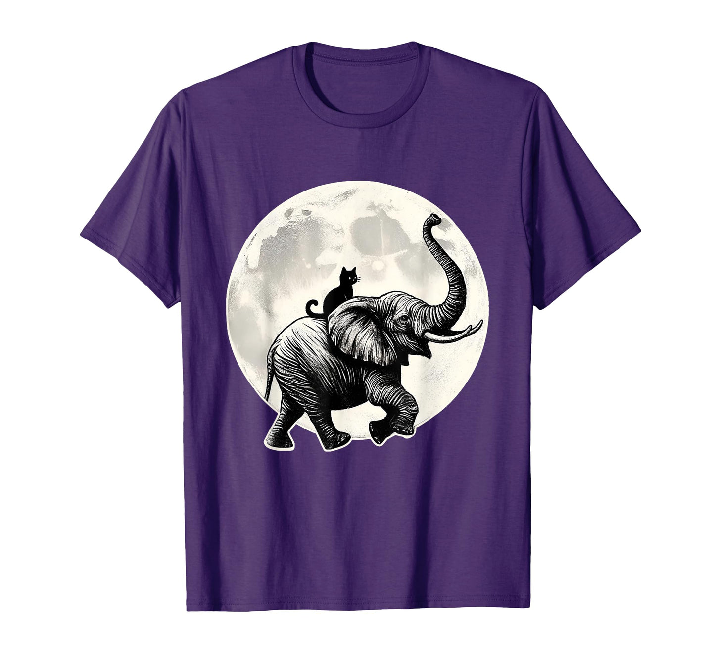 Cat Sitting Elephant Animal Elephant Lovers in The Moon Men Women Girls Kids T-Shirt