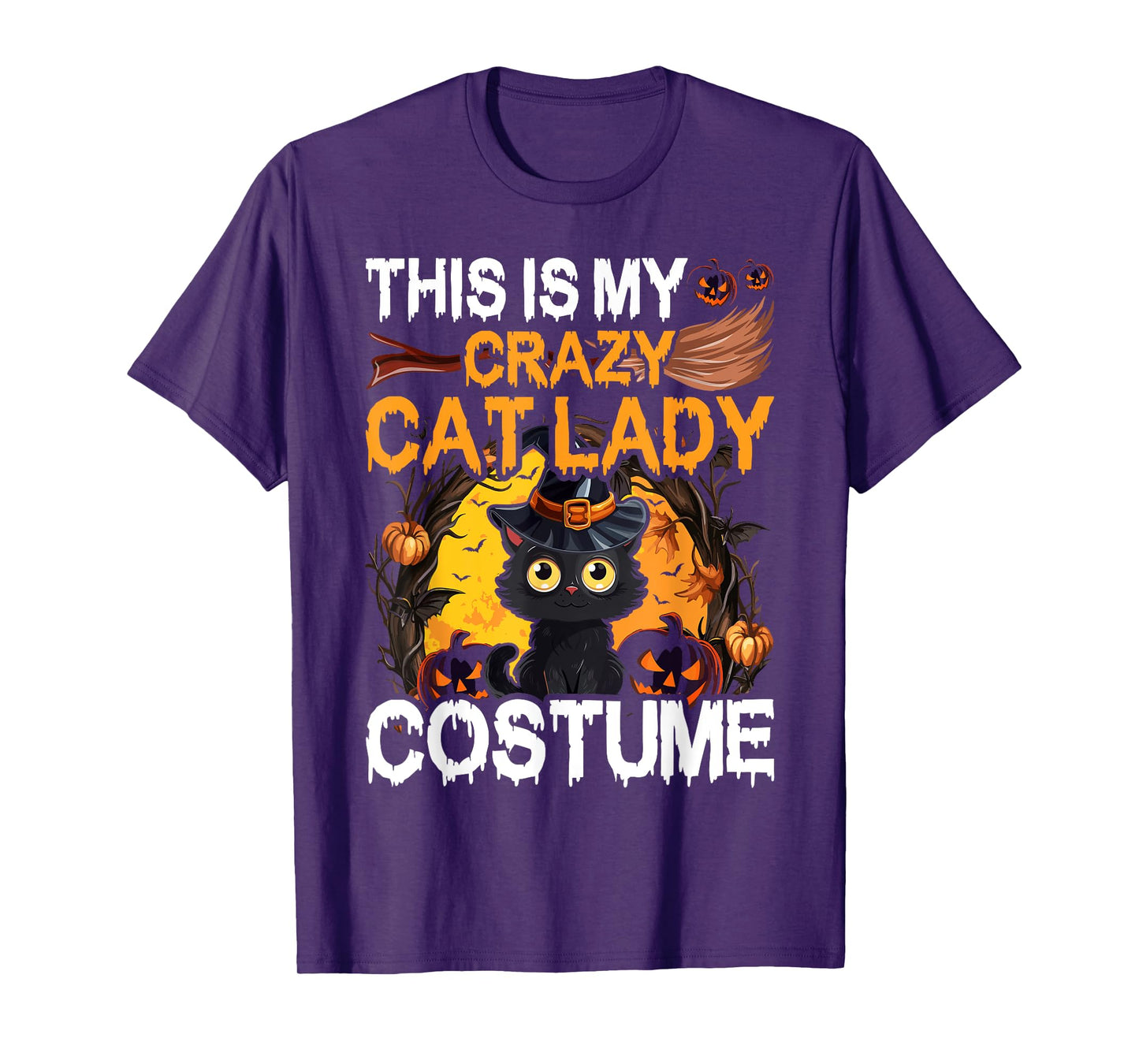 Crazy Cat Lady Costume Black Cat Funny Halloween Day T-Shirt