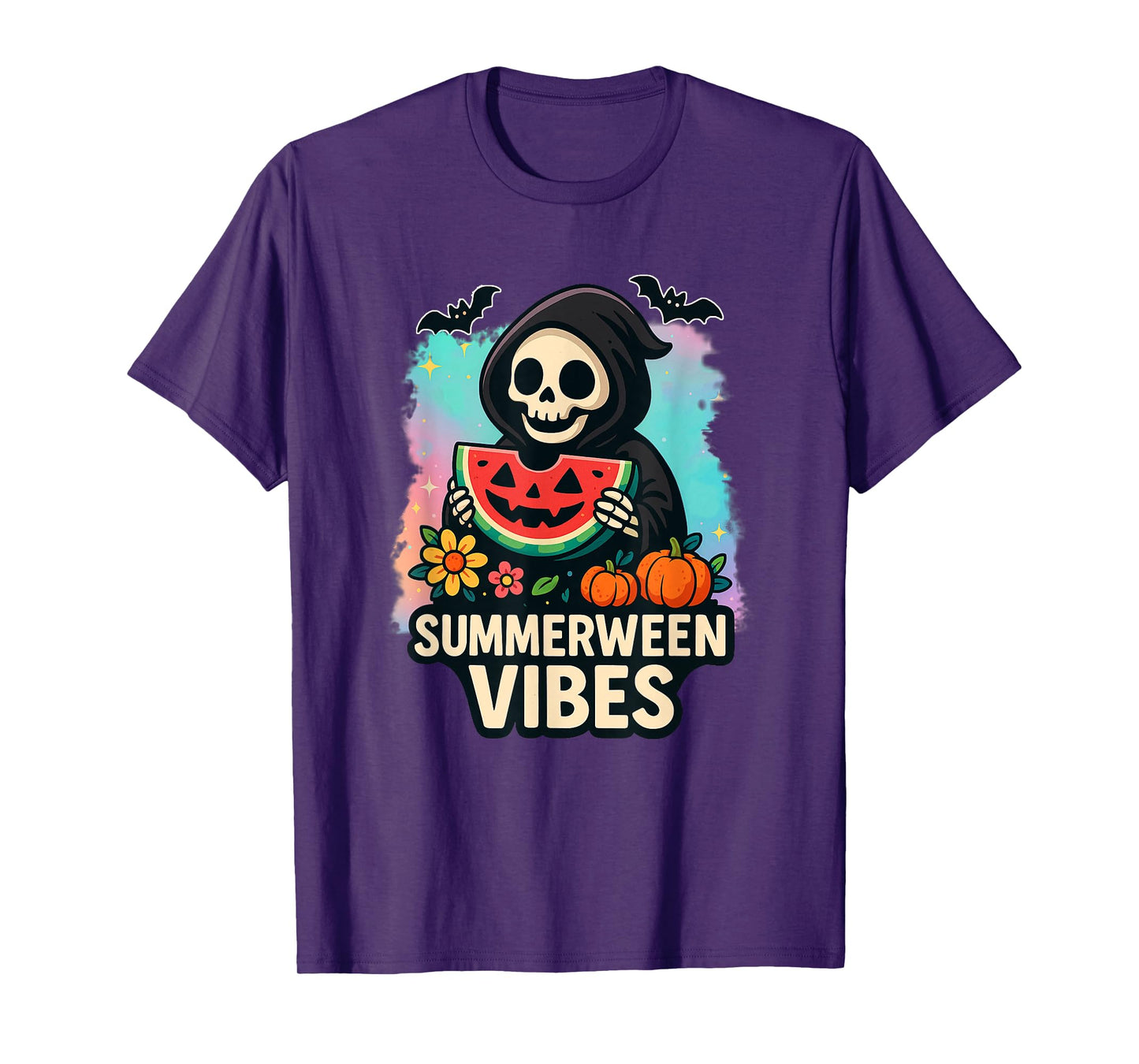 Watermelon Ghost Summerween Retro Skeleton Vibes Outfit T-Shirt