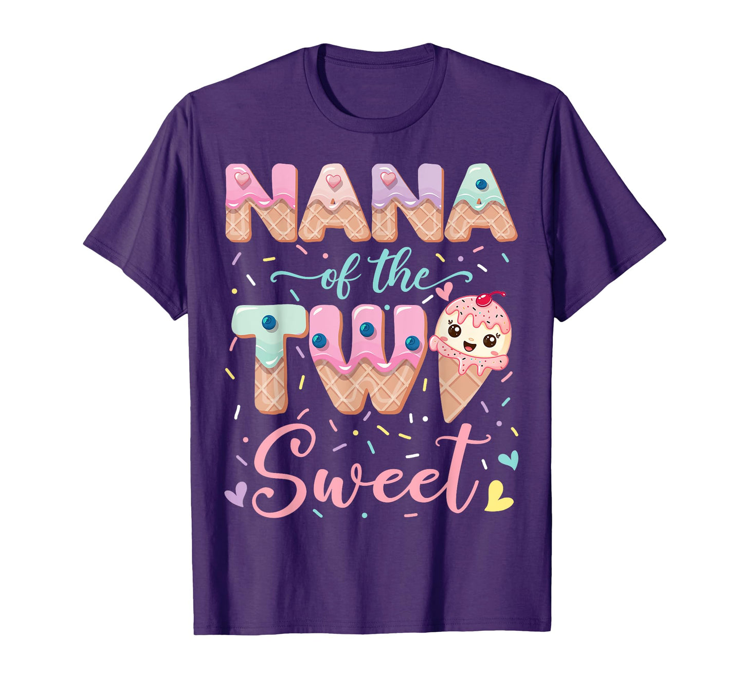 Nana Of The Two Sweet Ice Cream Lover 2Nd Birthday Girl T-Shirt